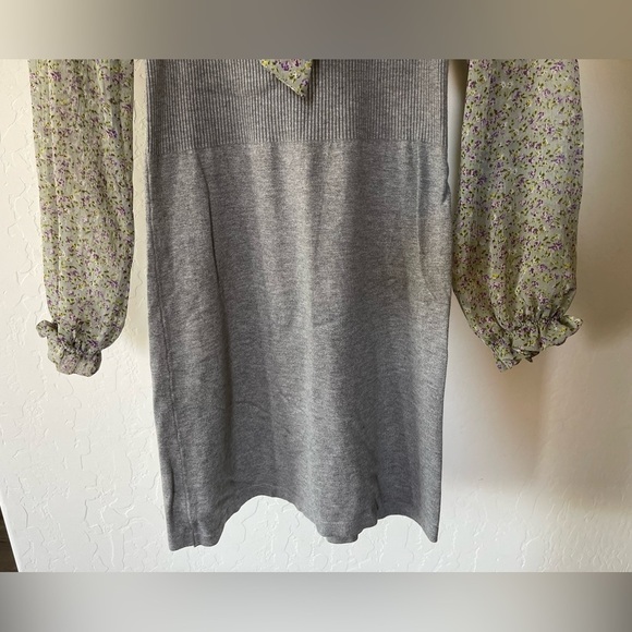Anna Maria| Feminine Sheer Floral Dress with Knit Gray Combo••Ditsy Floral Print - Picture 4 of 10